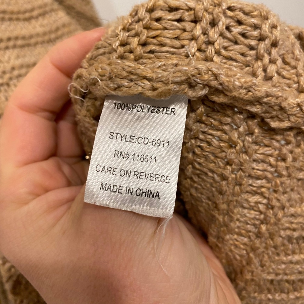 Anthropologie Amadi Cable Knit Sweater Dress Mock‎ Neck Belted Tan Brown Size M - Picture 3 of 6